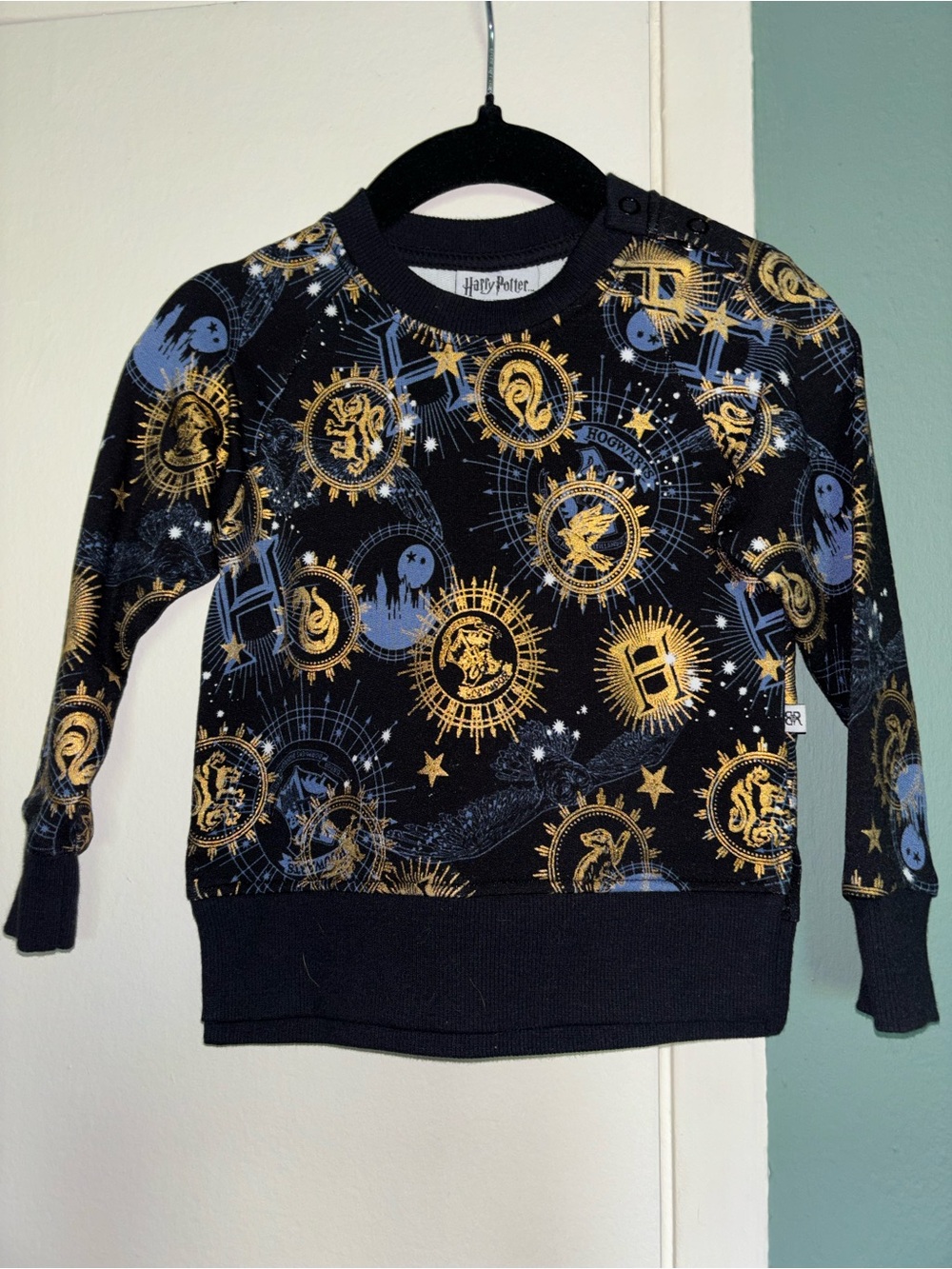 Bums & Roses Harry Potter Kids Black Sweatshirt with Gold & Blue Crest Print